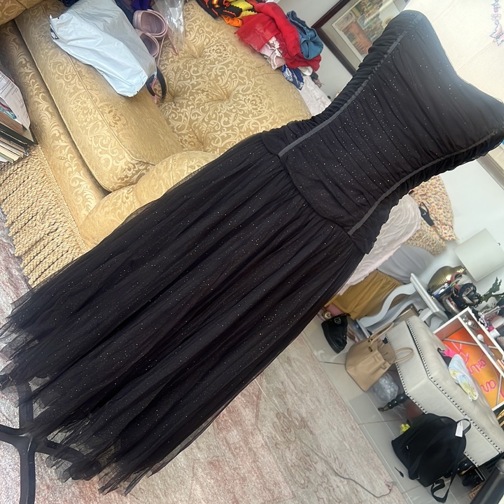 Vintage Y2K 90’s Sparkle Tulle Overlay Corset Top Strapless Betsey Johnson Dress
